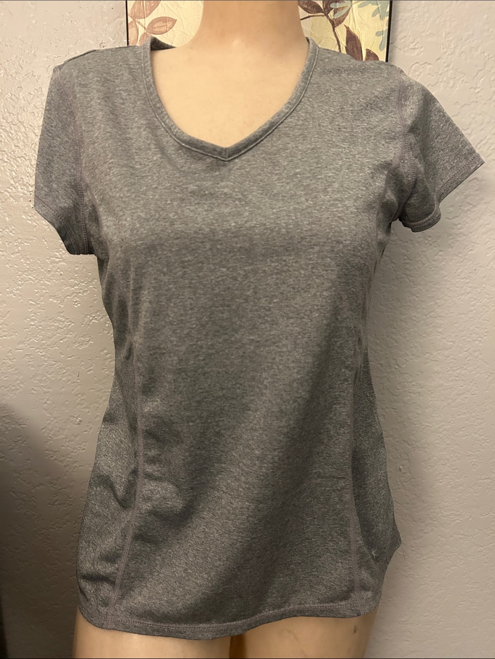 Danskin now Women's V-Neck Short Sleeve Top - Gray size M